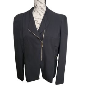 SoTeer Women's Black Pleated Blazer with Gold Zipper Details